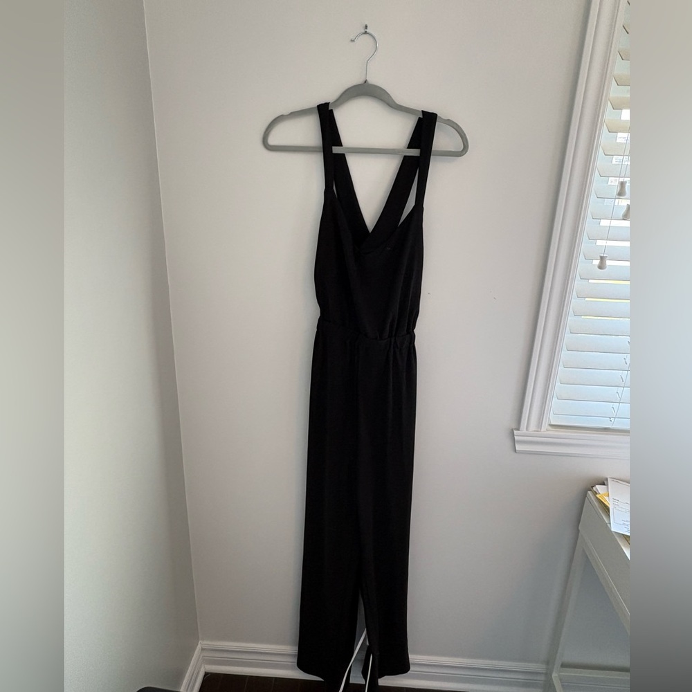 Wide-Leg Black Jumpsuit with Deep V Back